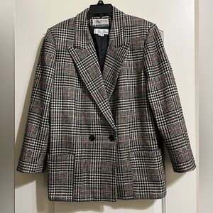 Bill Blass Women’s 100% Wool Black White Red Tweed Houndstooth Blazer 10P